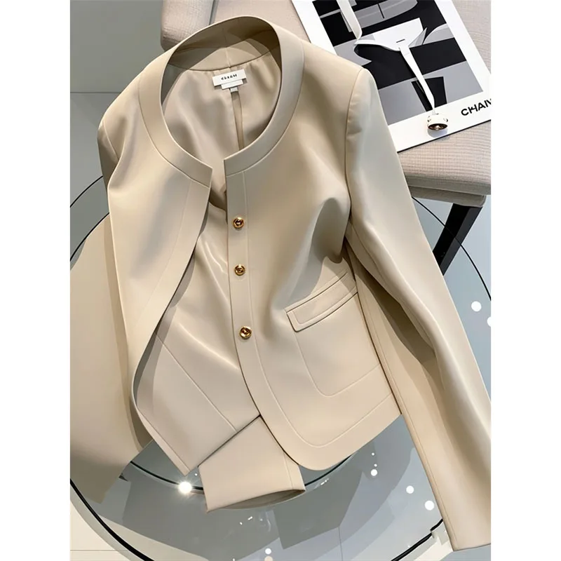 2026 New Spring Autumn Jacket Top Women Fashion Small Fragrant Style High End Temperament Khaki Coat Female Outerwear