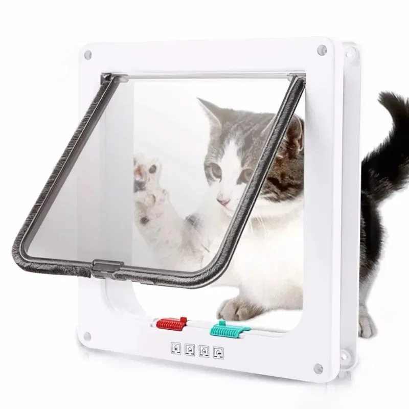 

For Dog Cat Kitten ABS Plastic Dog Cat Flap Door With 4 Way Lock Security Flap Door Small Pet Supplies Cat Puppy Safety Gate