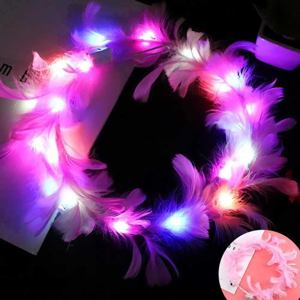 Feather Crown Feather Wreath Headband Glow Headband Women Headdress Girl Wedding Christmas Hair LED Wreath Party Dancing Garland