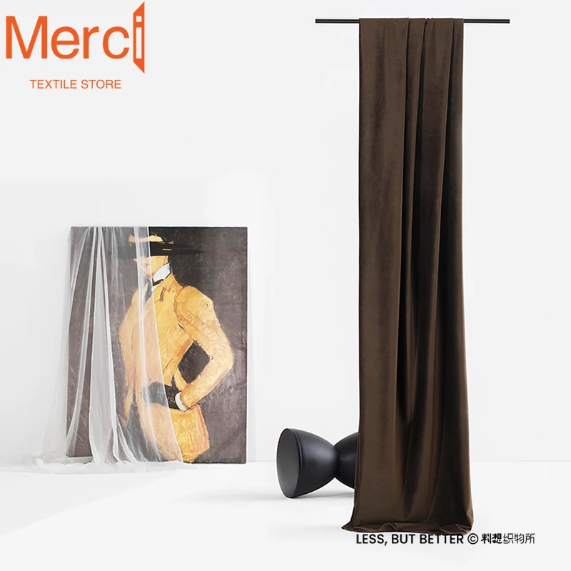 American Brown Light Luxury Velvet Curtains Dark Brown Velvet Custom Blackout Floating Curtains for Living Dining Room Bedroom