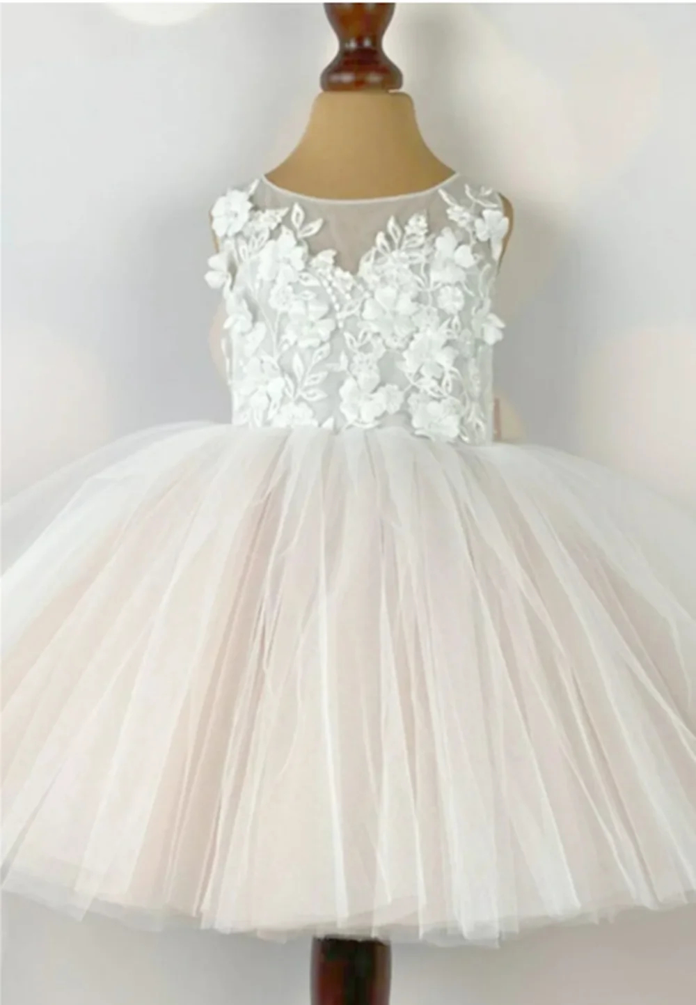 Vestido de encaje de princesa para niña, vestido de baile de tul con volantes, Espalda descubierta, hasta el suelo, pliegue de boda