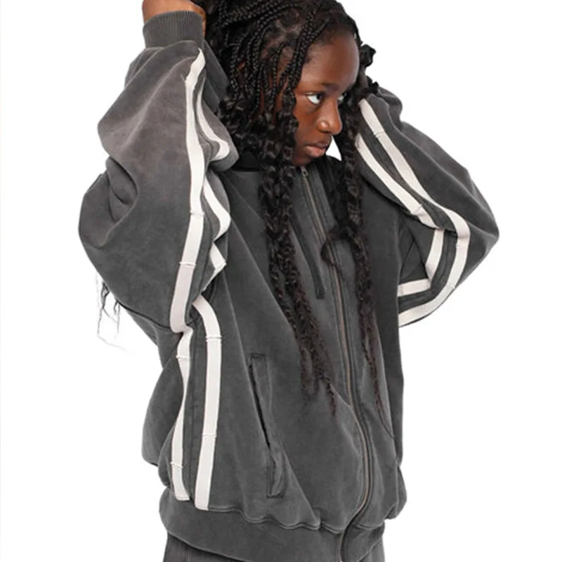 European American High Street Vintage INS Hip Hop Punk Casual Mantel Gestreifte Nähte Waschen Machen Alte Lose Lange Ärmeln Hoodies