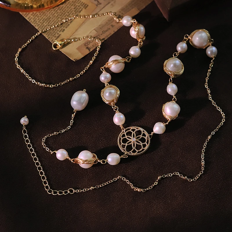 Natuurlijke Zoetwaterparel Ketting 18k Vergulde Handgemaakte Ontwerp Luxe Ketting Vrouwen Sieraden GN0260