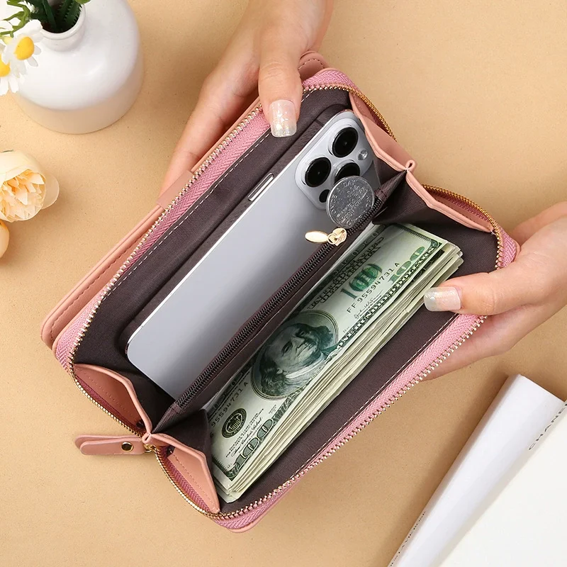 

Women's Long Wallet Tri-fold Wallet Pure Color Multi Card Position Female Coin Purse Large Capacity Zipper Wallet
