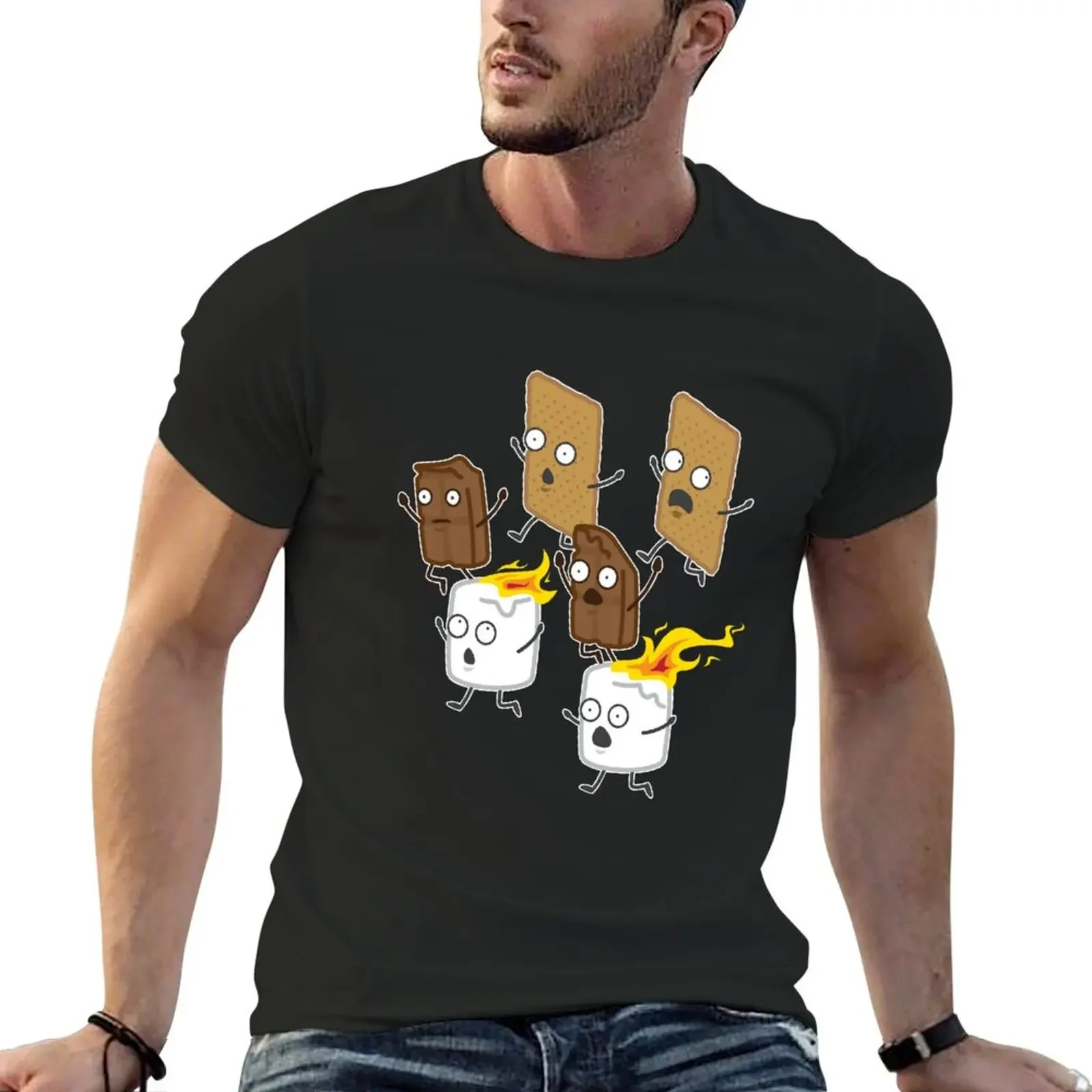 Happy Camper Running Smores T-Shirt oversized t shirt man clothes plain big and tall t shirts for men