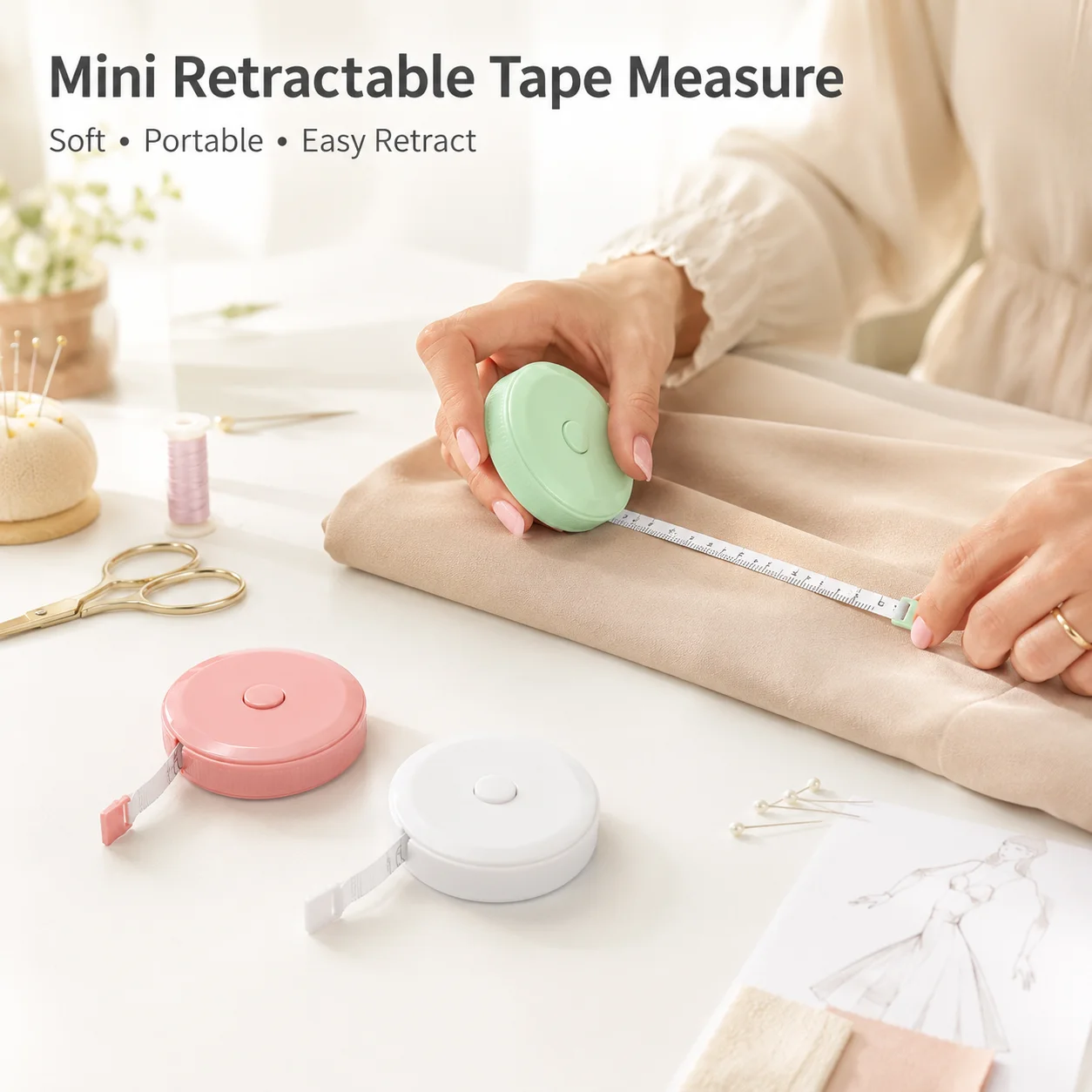 Tailor Tape Measure 1.5m, White Flexible Measuring Tape for Body and Fabric, Dual Scale 60 inches/150cm