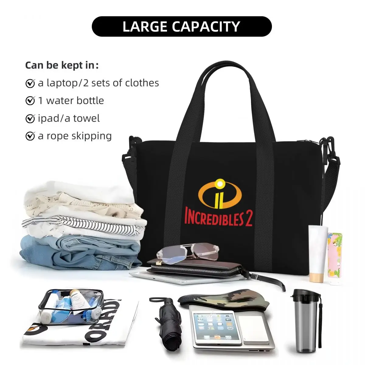 Custom Animation The Incredibles Beach Tote Bag for Women Superhero Adventure Comedy Big Compartment Gym Beach Travel Bags