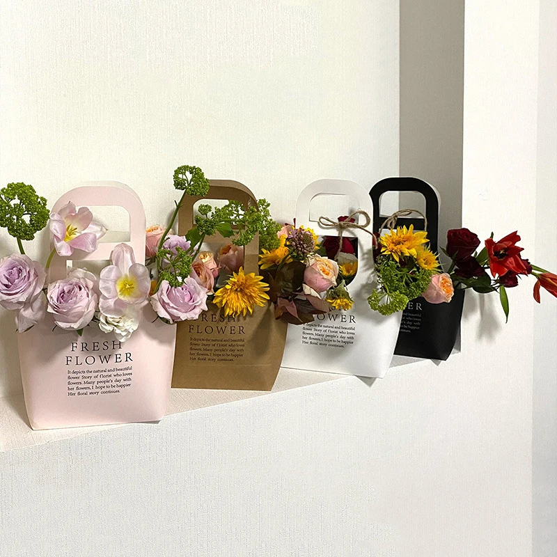 Caja de flores para embalaje, envoltura de rosas, bolsa de papel Kraft impermeable de mano, bolsa de regalo para decoración de boda, bolsa de embalaje para ramo