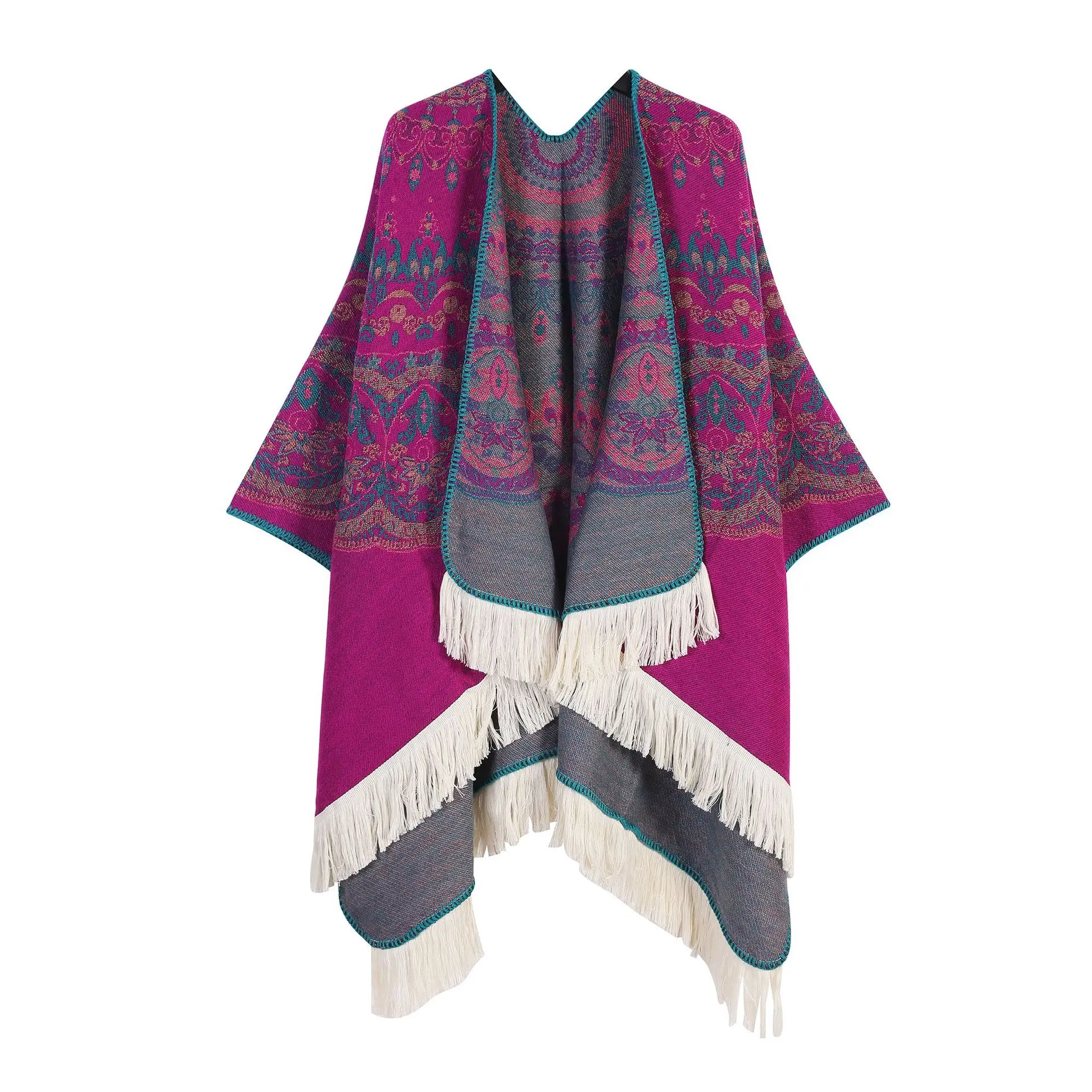 Travel Ethnic Style Knitted Shawl Wrap with Tassel Open Split Design Warm Autumn Winter Fashion for Men And Women