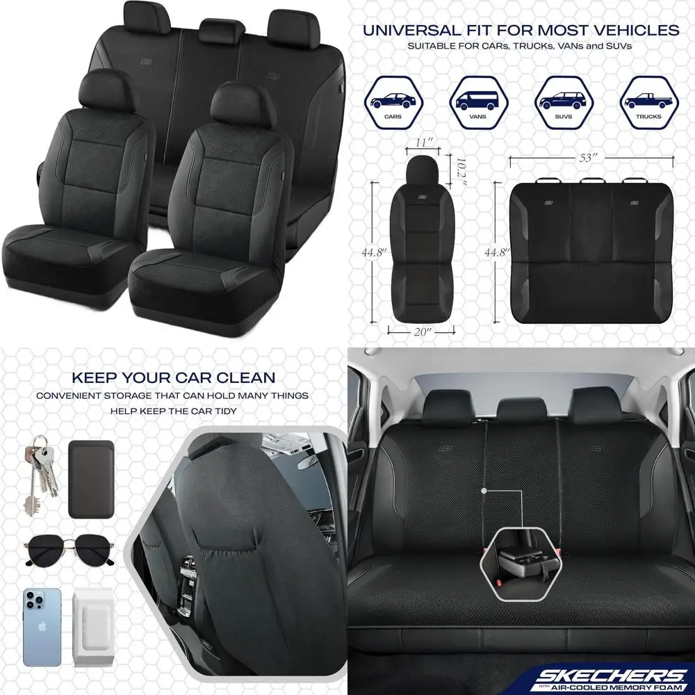 

Чехлы на автомобильные сиденья из пены с эффектом памяти, сетка Air Cool, толстые, совместимые с подушкой безопасности, универсальные, внедорожники, грузовики, фургоны, автомобили, черные, автомобильные