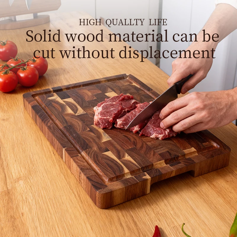 كتلة تقطيع سميكة ألواح تقطيع خشب السنط على الوجهين باستخدام لوح الجبن الخشبي مستطيل نهاية مستديرة كتلة جزار الحبوب #3