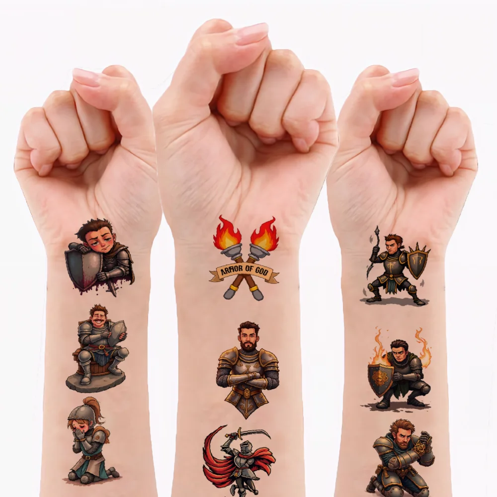 

54pcs Temporary Tattoo Knight Stickers Cartoon Decorative Stickers Waterproof Long-lasting Body Stickers For Cheeks Boys Arms