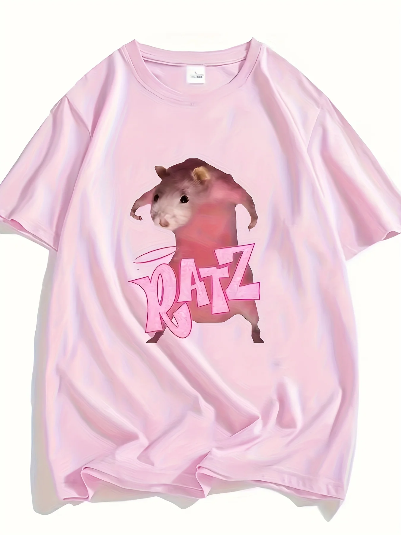 Summer New Fun Ratz Pink Mouse Cartoon T-Shirt Printed Short Sleeve Men'S Lazy Style Clothes