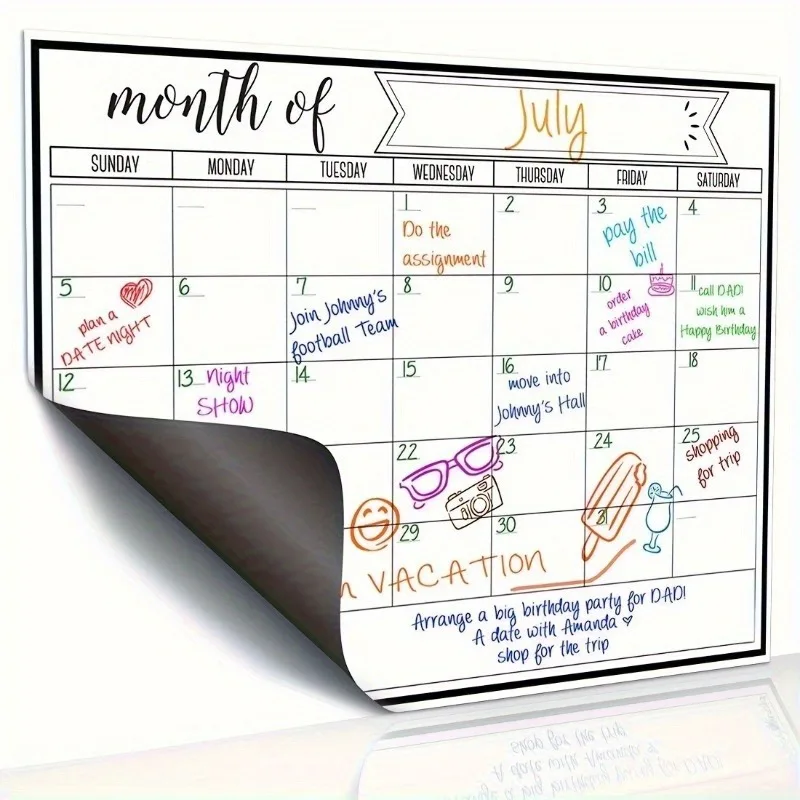 1pc Magnetic Dry Erase Fridge Calendar,Monthly Kitchen Planner with 