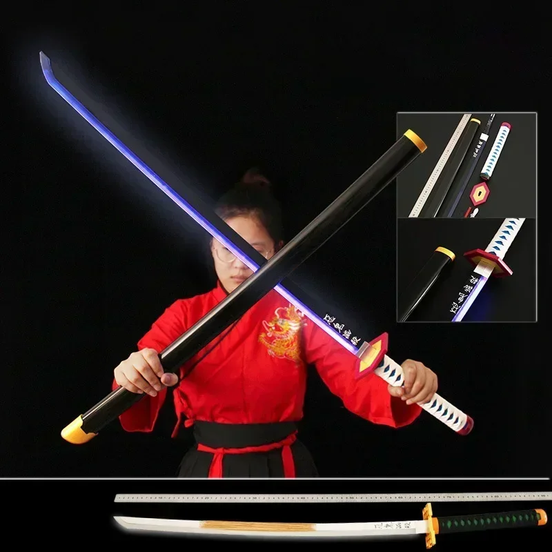 104cm demon slayer nichirin lâmina anime katana espada samurai de madeira carga luminescência arma modelo para cosplay presentes brinquedos meninos