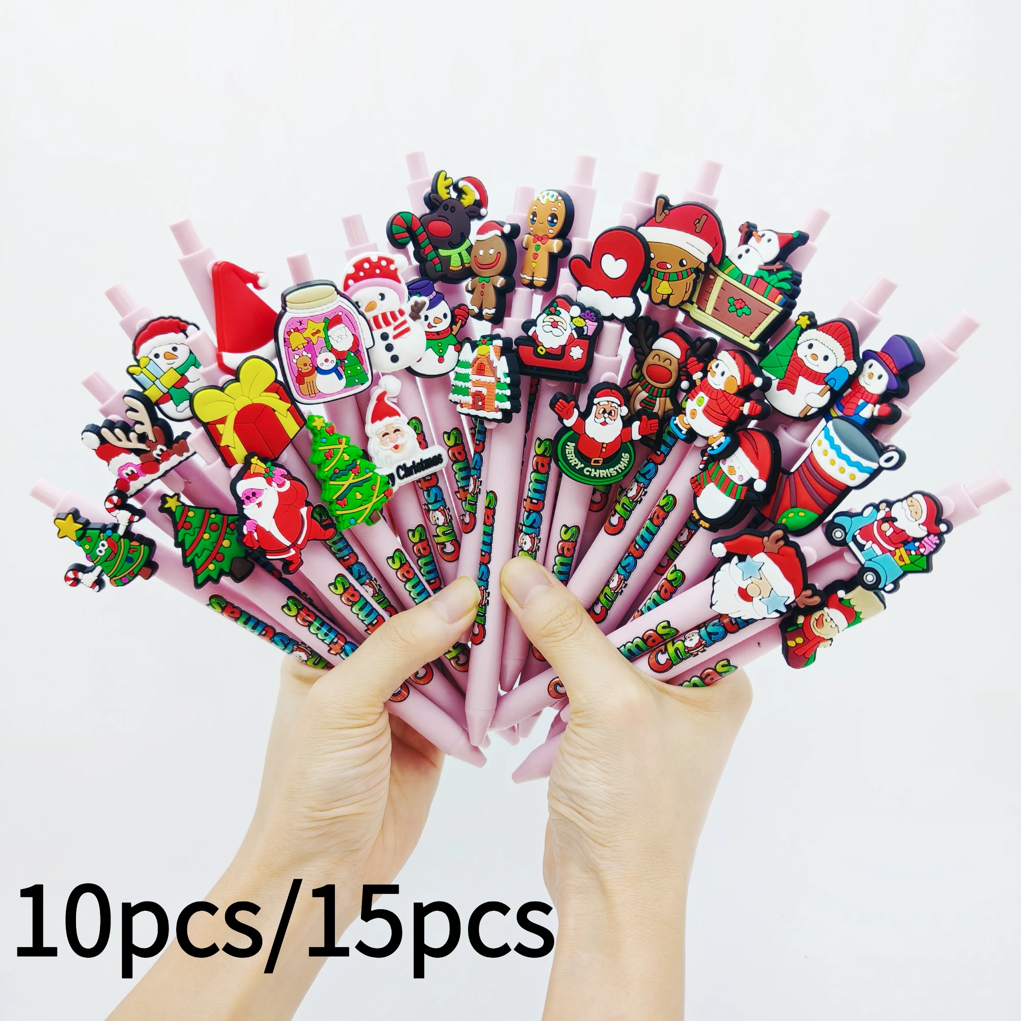 

10 шт./15 шт., шариковая ручка на рождественскую тематику, рождественская елка, нашивка в форме снеговика, ледяная розовая серия, шариковая ручка с принтом