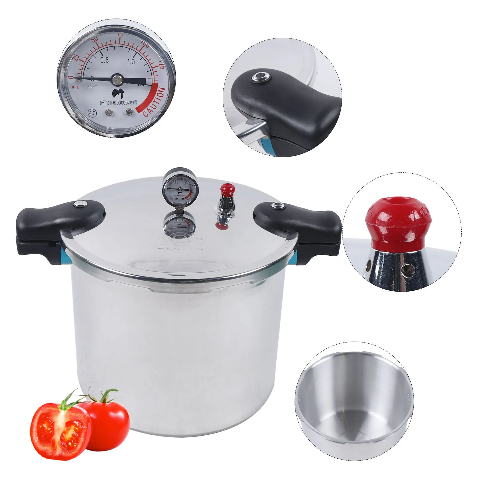 22L Large Pressure Canner Cooker Kitchen Cookware with Gauge Release Valve, 10PSI Explosion Proof Safety Vae Extra-Large Size