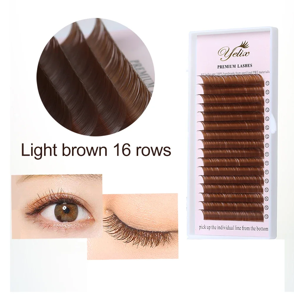 Yelix Eyelashes Extension Light Brown 10~13mm Mix Individual Eyelashes Soft Natural Lashes Profession Maquiagem