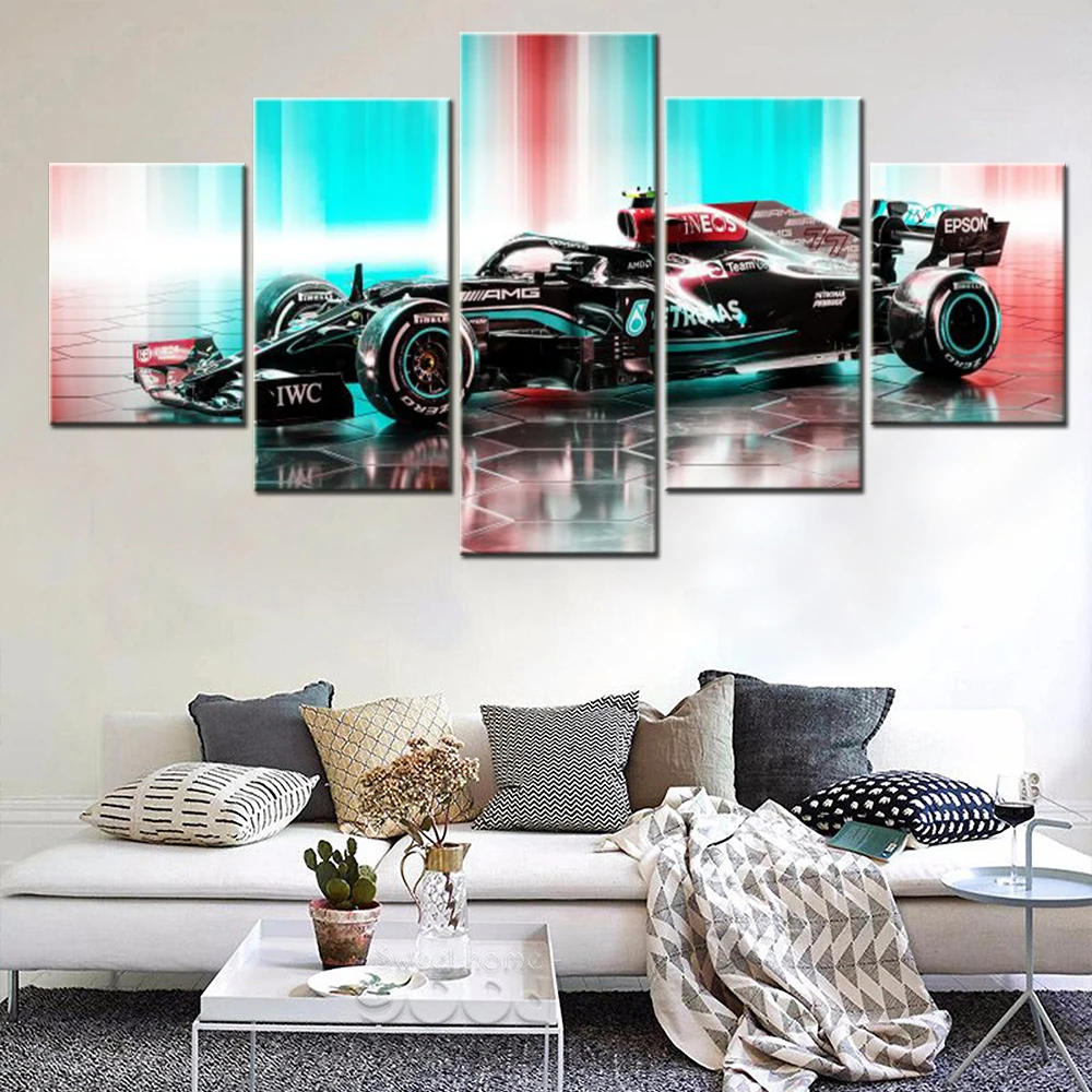 5 Pieces Canvas Wall Arts Poster Painting Racing Cars F1 W12 E Wallpaper Living Room Modular Picture Print Bedroom Mural