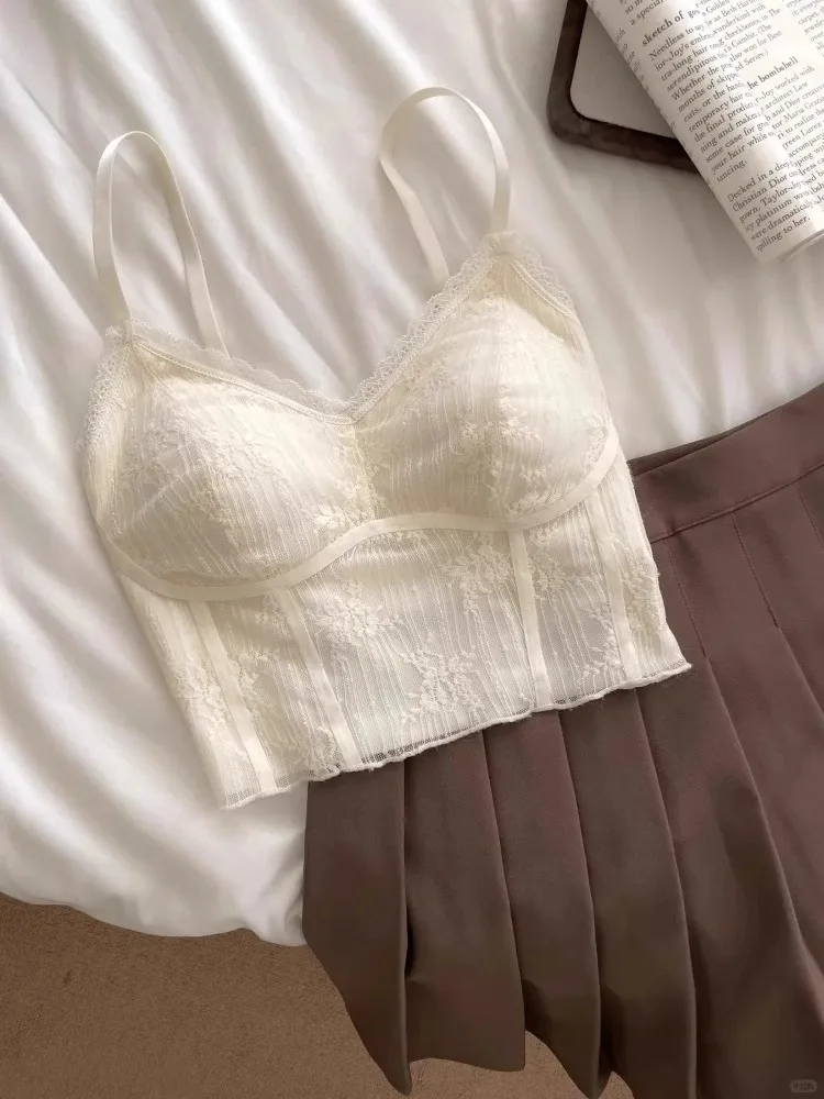 MOYISU French Lace Halter Bralette - Backless Wireless | Convertible & Removable Pads | White Comfort Bra for Daily/Evening Wear