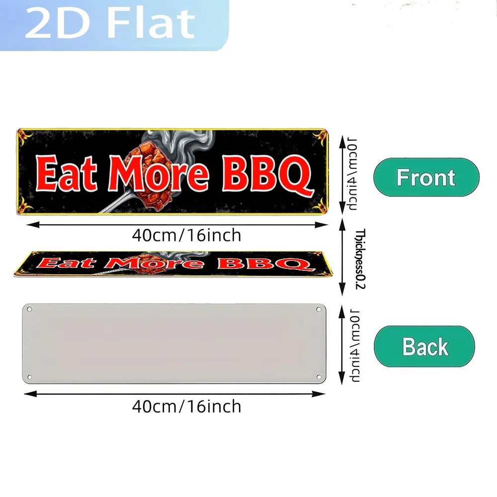 2D Flat, 1pc 'Eat More BBQ' Aluminum Sign, Indoor/Outdoor Wall Hanging Decor, Multi-Purpose Holiday Plaque, Home And Kitchen