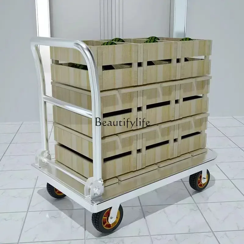 

LJY*Flat stainless steel trolley Flat trailer pulling goods