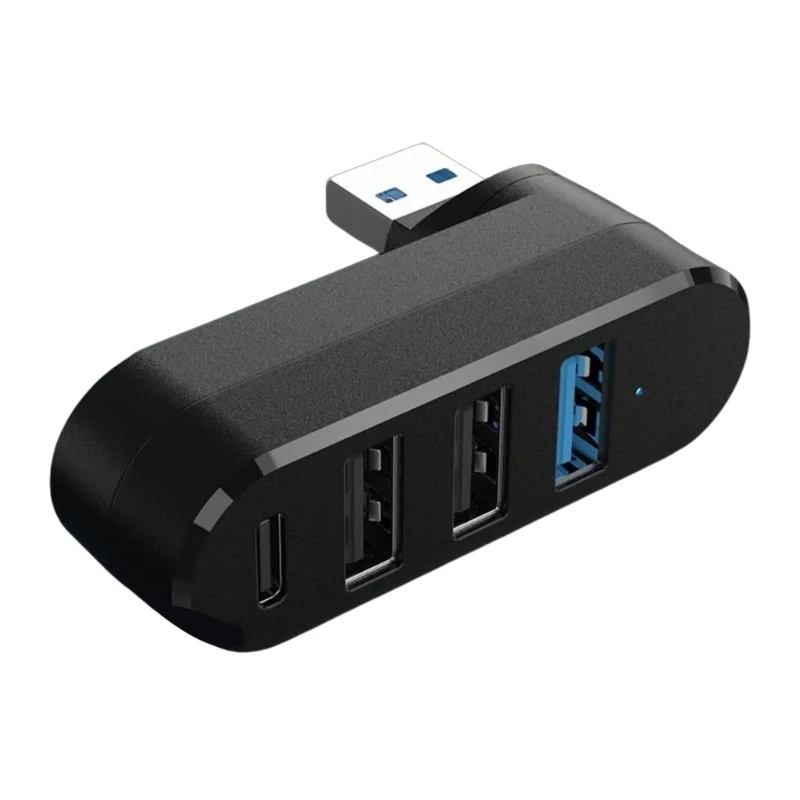 4 Port USB Hub 180° Degree Rotatable USB Splitter with 3 USB Port 1 USB C