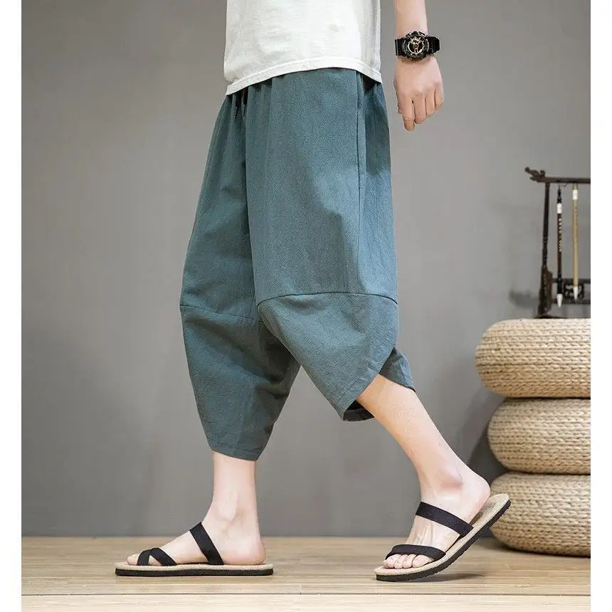 

Летние мужские свободные брюки-карго с широкими штанинами, повседневные, молодежные, свободного кроя, в стиле Harlan, укороченные, для пляжа