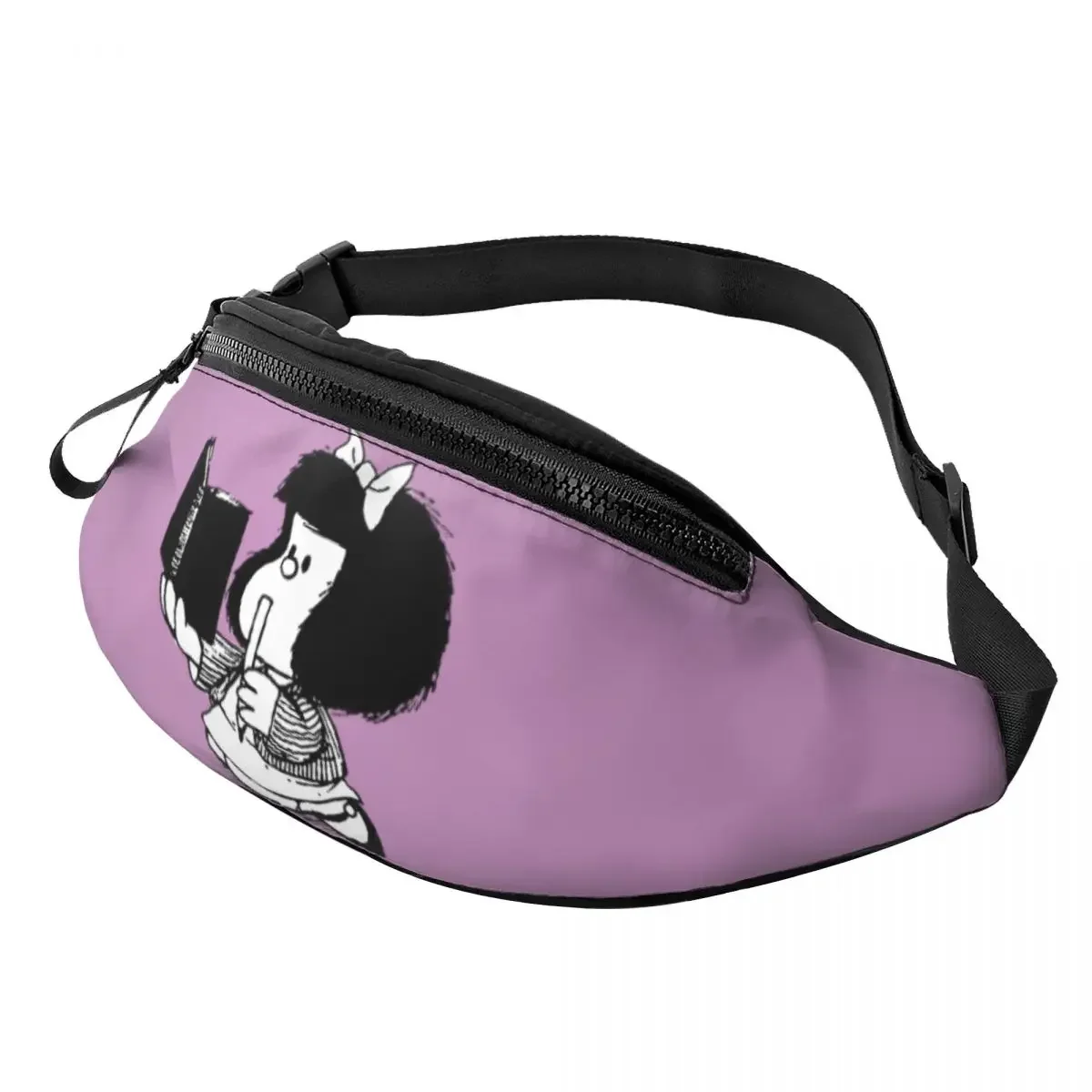 Casual Mafalda Fanny Pack com Notebook para Homens e Mulheres, Quino Comic Cartoon, Bolsa de cintura crossbody para correr, Bolsa de dinheiro para telefone