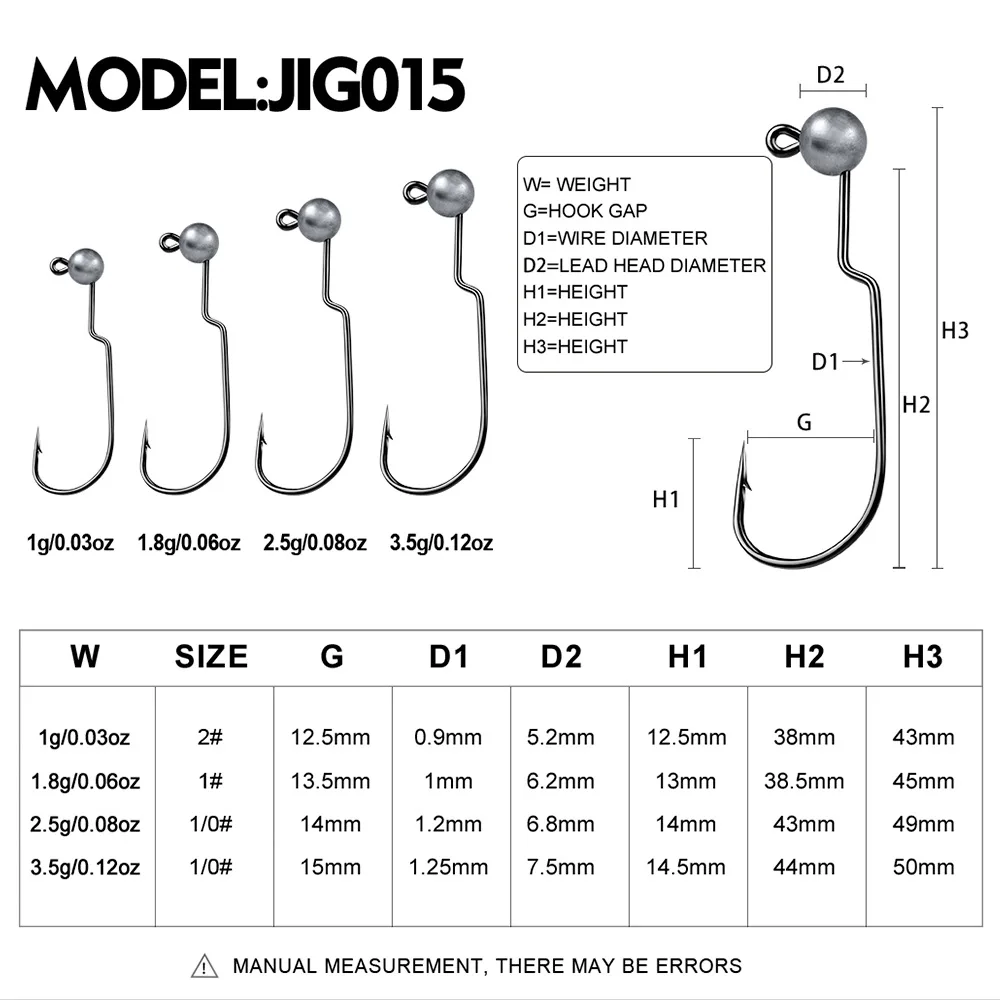 5pcs/lot 1g 1.8g 2.5g 3.5g High Carbon Steel Worm Hook With Round Sinker Offset Fishing Hook Jig Head Crank Hook Carp Fishhook