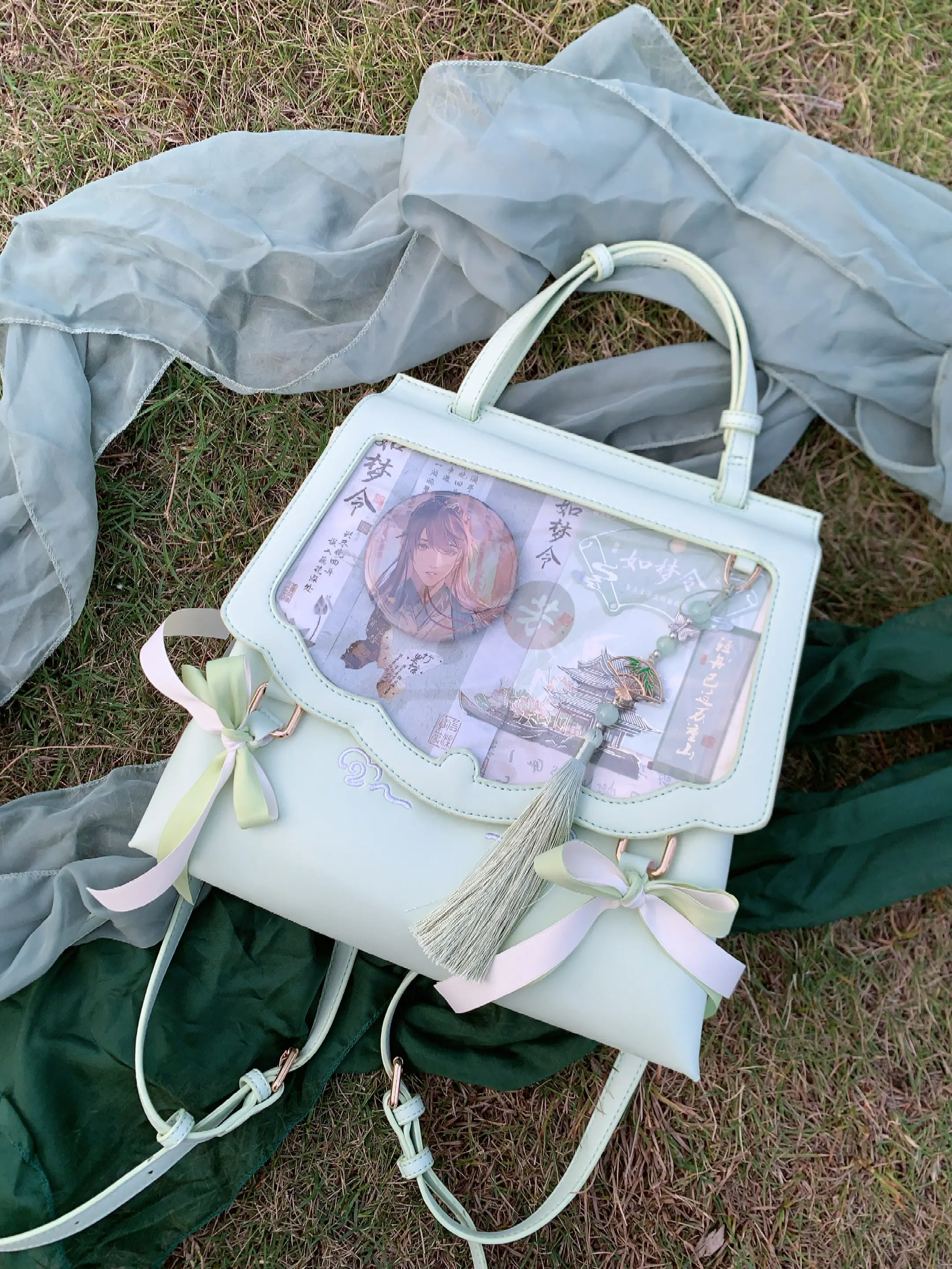 Original Antique Double Shoulder Lta Bag Elegant New Chinese Hanfu Horse Dress Antique Pain Lolita Bow Girl Backpack for Women - view 6