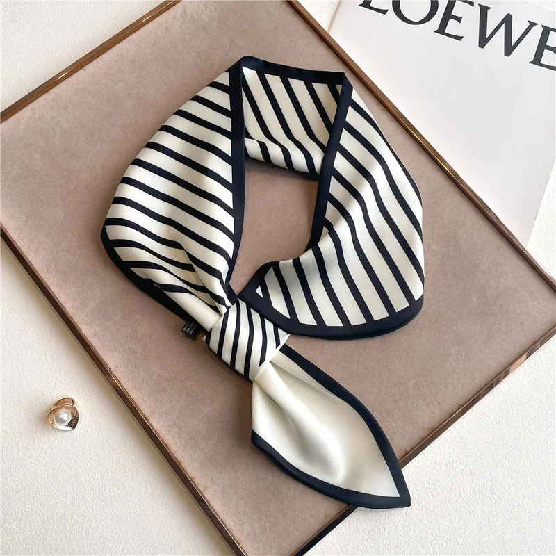 Moda impressão fitas de cabelo cachecol feminino seda scrunchies cabelo bandas feminino pescoço gravata magro saco scarfs bandana acessórios headware