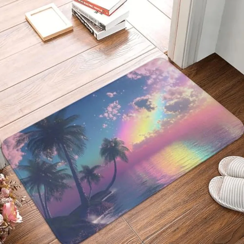 Delicate Pink Floral Artwork Doormat Decor Indoor Entry Bathroom Floor Rug for Home Western Thanksgiving Holiday Decoration
