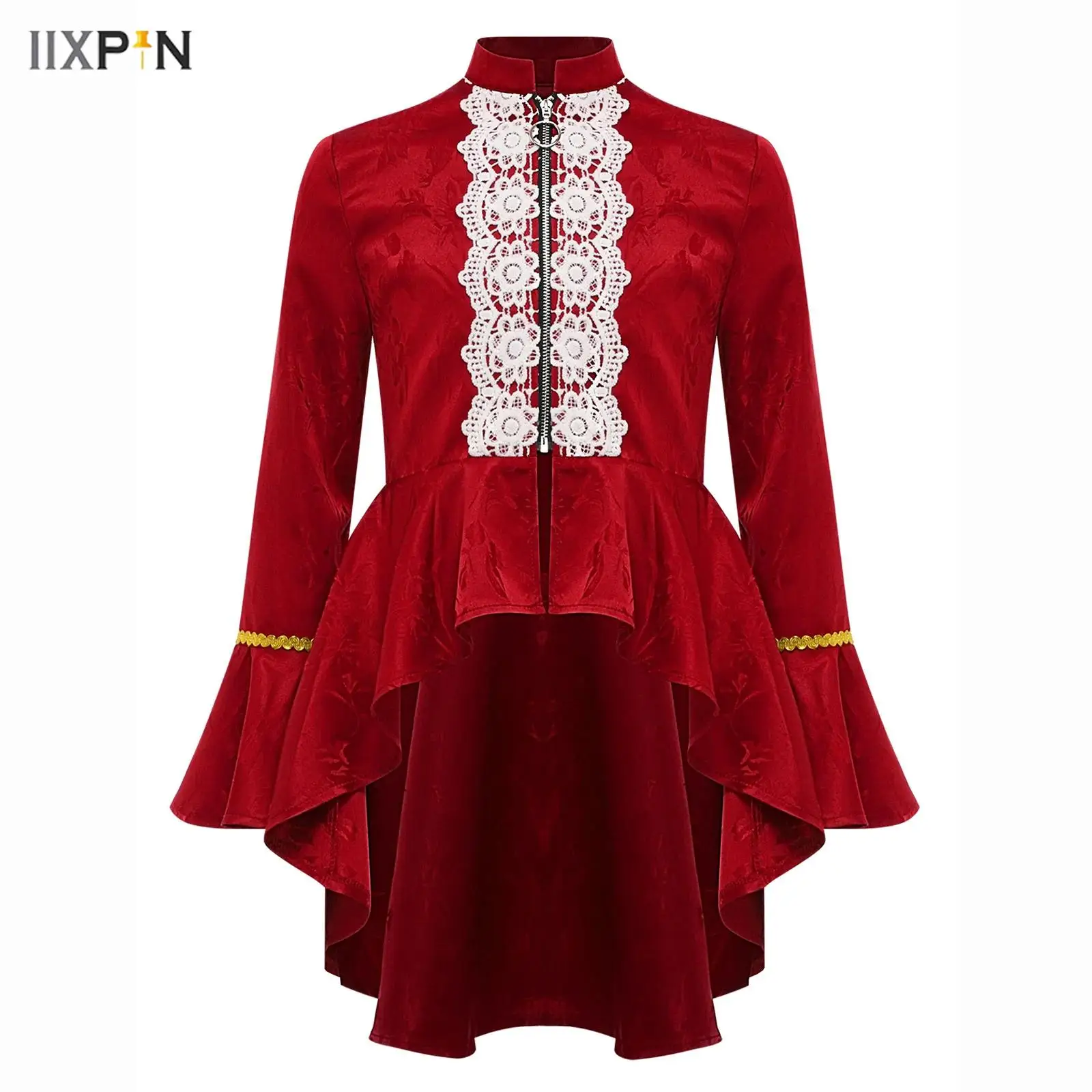 

Girls Medieval Renaissance Costume Gothic Steampunk Long Sleeves Lace Flounce Jacket Coat Victorian Tailcoat for Pirate Cosplay