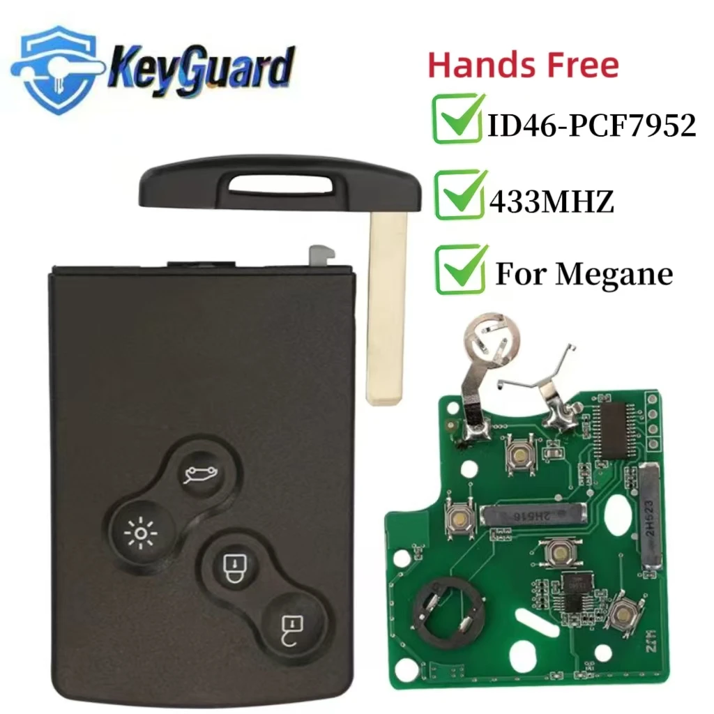 

Keyguard Car Key For 2009-2015 Renault Megane III Fluence Laguna III Scenic 2010 Smart Card 433MHz PCF7952A Hands Free Keyless