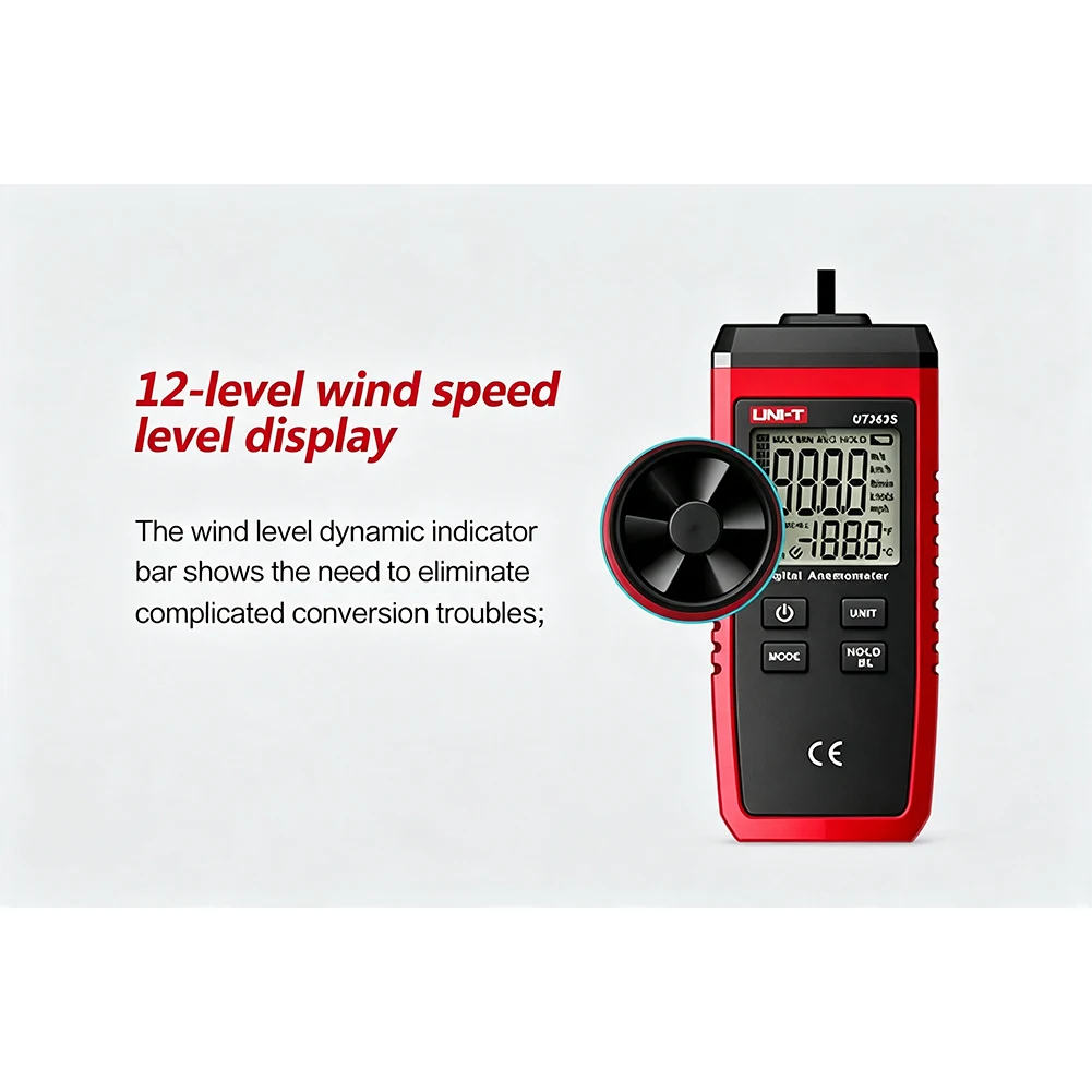 UT363S Air Flow Measurement Tool with 0.5 Second Sampling Rate Backlit Screen and Wind Scale Bar Graph for Fast Decision Making