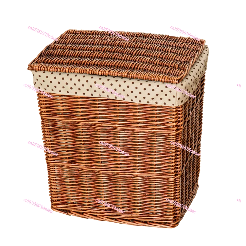 

Rattan Woven Laundry Storage Basket Golden Willow Home Dirty Clothes Bucket with Lid Large