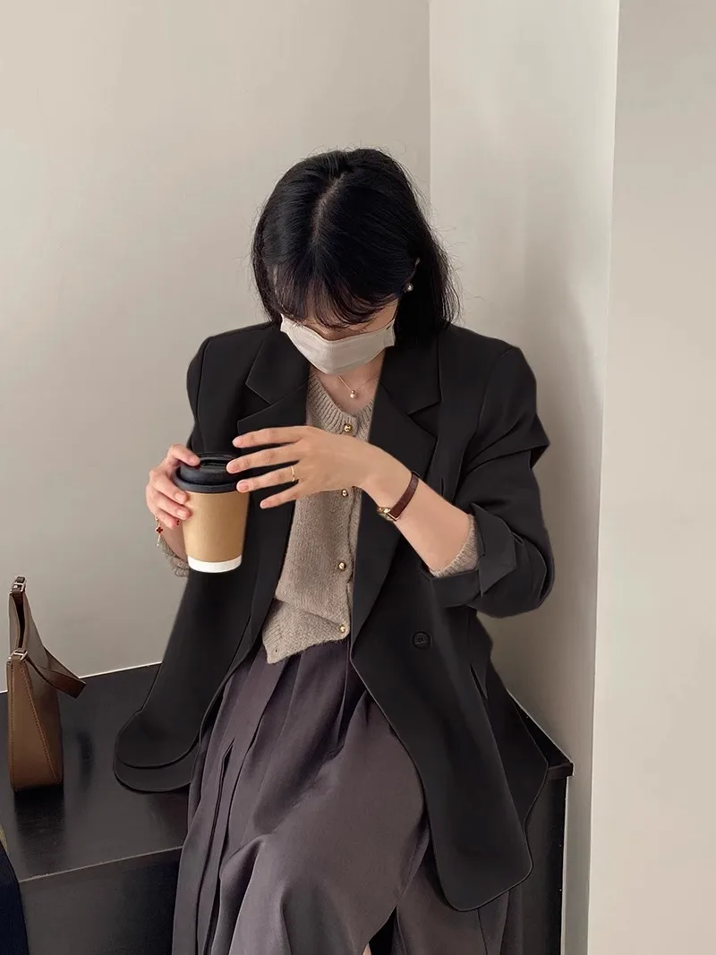 Dames Blazer Groen Oversize Koreaans Chic Lente Modieus Stand Pad Straat Eén knop Capabel Woon-werkverkeer Blauw Hoog Klassiek