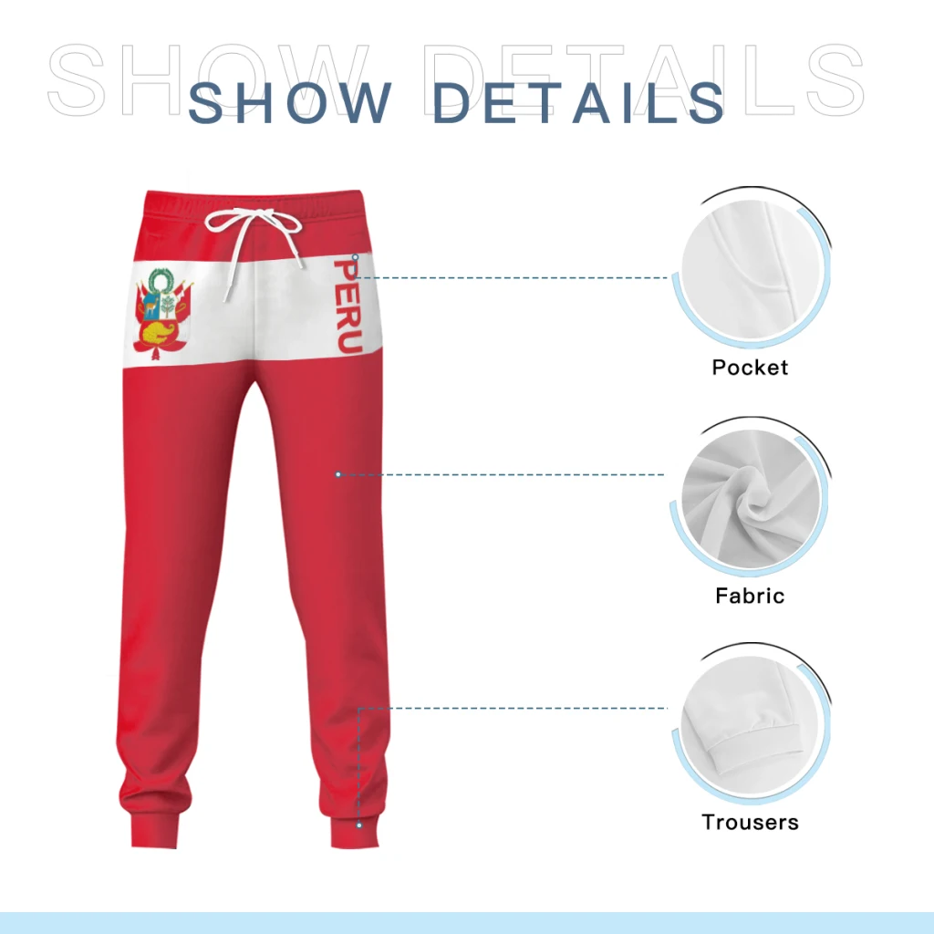 Mens Sweatpants Peru Flag Pants with Pockets Joggers Soccer Football Multifunction Sports Sweat With Drawstring