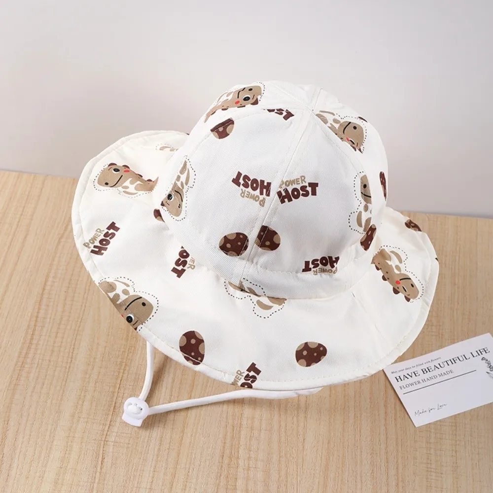 

Cartoon Baby Fisherman Cap Thin Material Wide Large Brim Sun Protection Hat Breathable Adjustable Dinosaur Print Bucket Hat