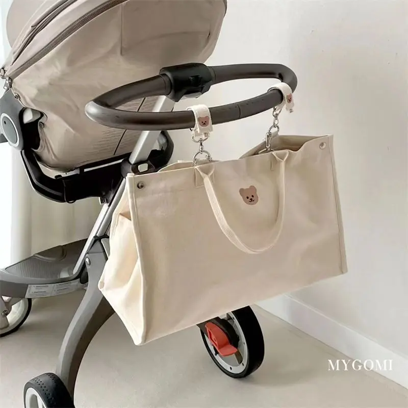 Schattige Beer Vrouwen Canvas Mama Tas Grote Capaciteit Schouder Tas Voor Mama Baby Item Organizer Wandelwagen Luier Luiertas