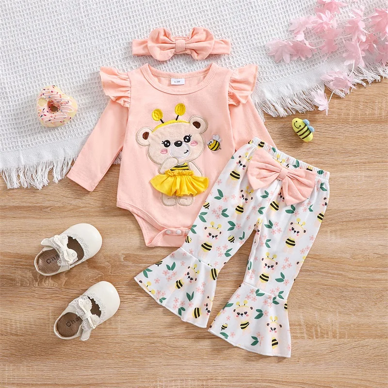 

Toddler Girl Winter Outfit Fox Print Hooded Jacket Fleece Lined Pants Pom Pom Beanie 3 Piece Set Warm Clothes