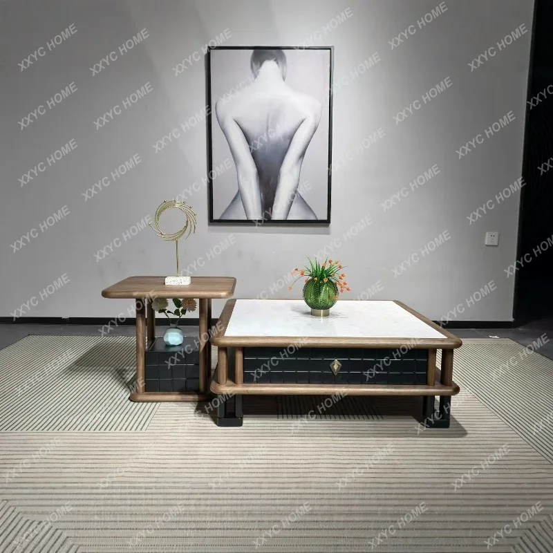 

Modern minimalist light luxury mid-ancient style natural luxury stone marble living room household square coffee table