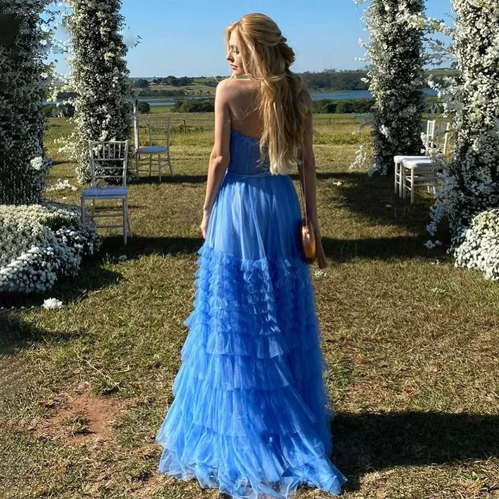 Elegante inchado vestidos de baile uma linha querida vestido de noite para as mulheres babados em camadas tule até o chão vestido de festa formal 2024