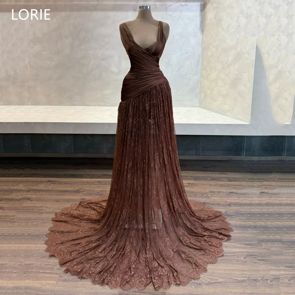 

LORIE Exquisite Evening Dresses Sexy Lace V-Neck Sleeveless Draped Party Dresses Pleats Floor-Length Prom Gowns Customized