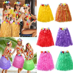 40/60cm Plastic Fiber Women's Hula Skirt with Garland Summer Beach Adult Kids Dress Up Tropical Aloha Hawaii Birthday Party Deco
