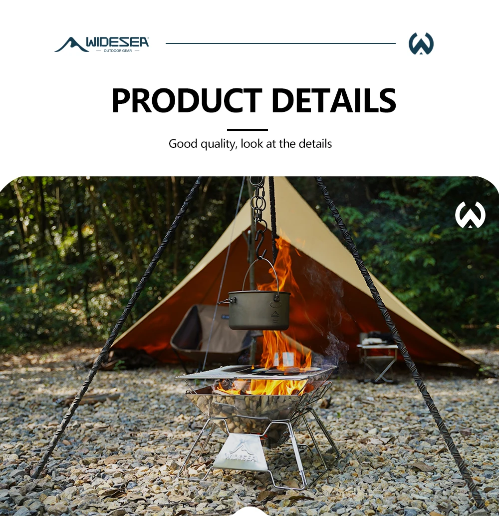 Widesea winddichter Holzverbrennungs-Campinggrill für den Außenbereich, Edelstahl, Wildnis-Überlebens-Grillsausrüstung für Touristen – Detail 4