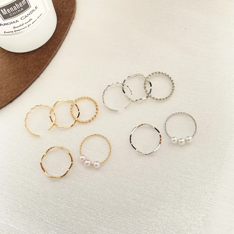 5Pcs/set Fashion Jewelry Rings Set Metal Hollow Round Opening Women Finger Ring for Girl Lady Party Wedding Gifts