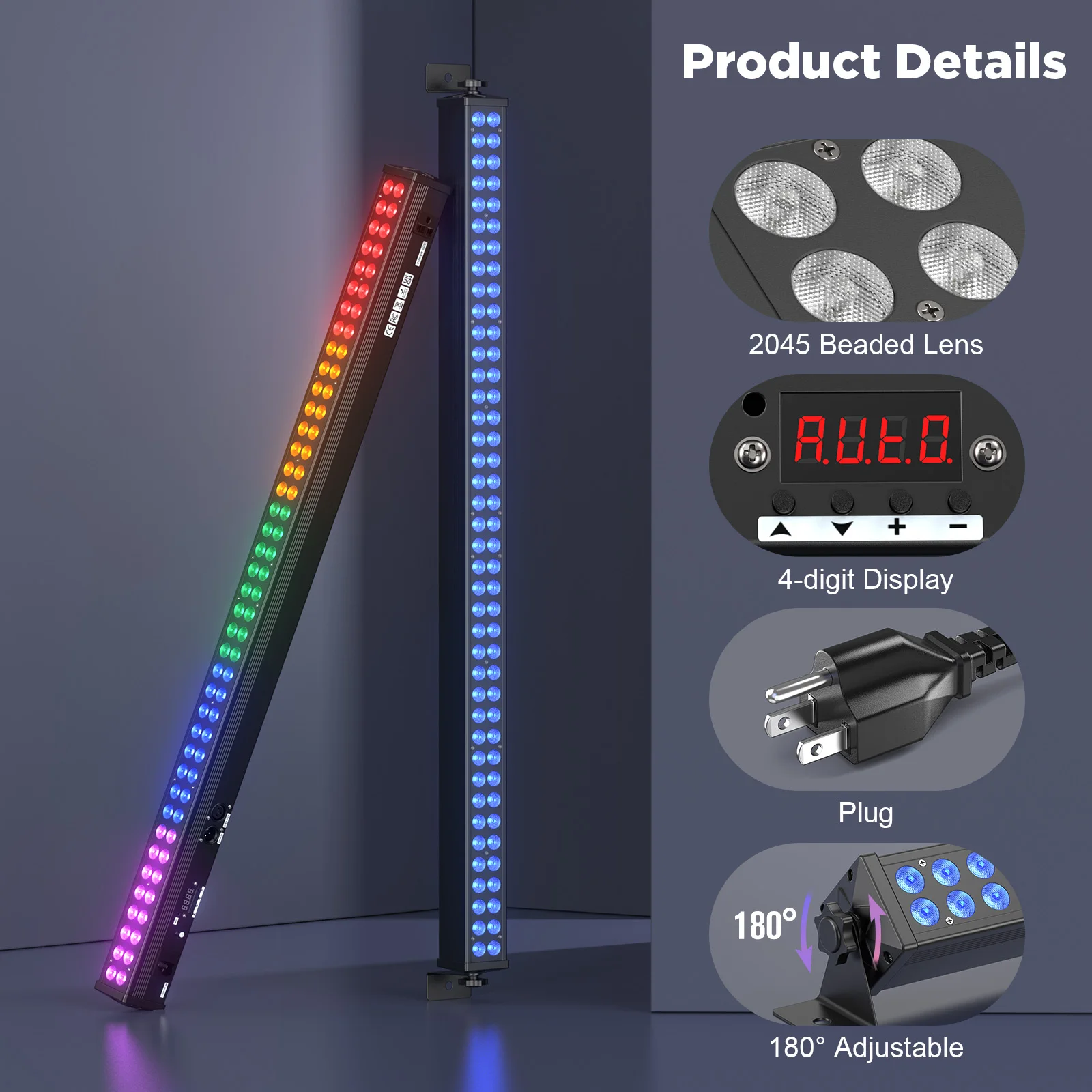 U'King 2Pcs 120W 80LEDs Wall Washer Light Bar RGB 80X2W LED Stage Marquee Lights Wall Wash Light Bar For Pub Concert Party KTV