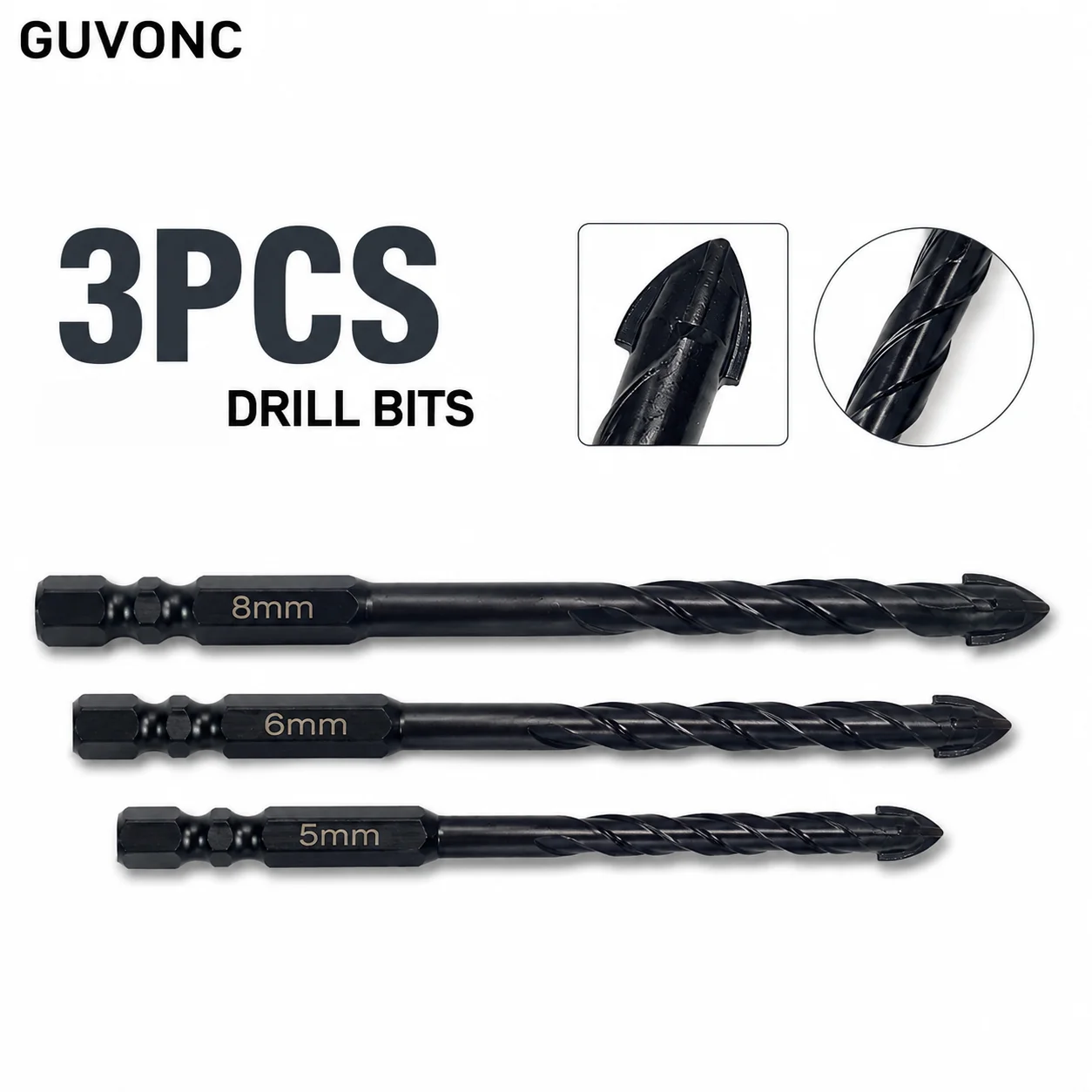 Hex Shank Multi-Purpose Ceramic Drill Bits, Cross Tip Tile Bits for Glass, Marble and Masonry Drilling